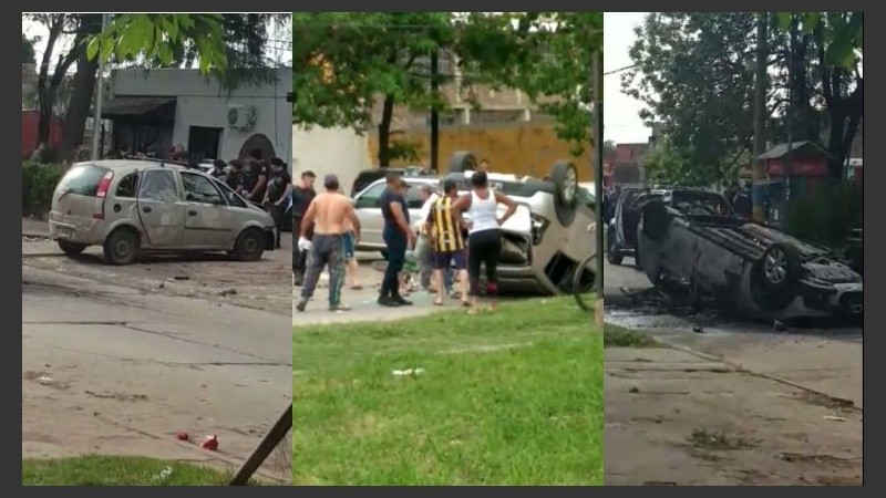 La secuencia de cómo los vecinos incendiaron el auto frente a la comisaría.