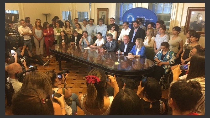 Los diputados del Frente para la Victoria en conferencia de prensa.