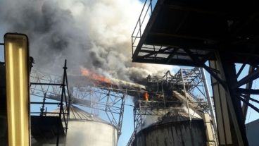 Fuego y humo en uno de los silos de Cargill.