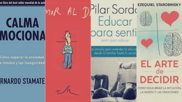 Las portadas de los libros de Bernado Stamateas, Tute, Pilar Sordo y Ezequiel Starobinsky.