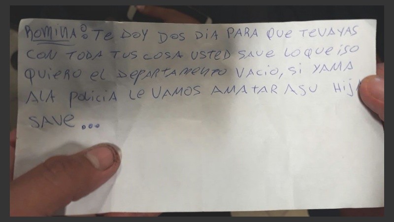 La nota que fue hallada por la Policía de Investigaciones.