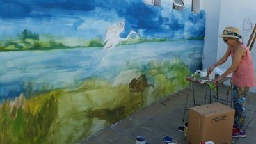 Uno de los murales que se pintaron este viernes y sábado en la Rambla.
