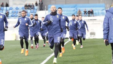 La selección durante los entrenamientos de este domingo.