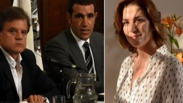 Enrique Sacco, viudo de la periodista, y el abogado Diego Pirota durante la conferencia de prensa.