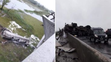 Impactante accidente de un camión en el puente a Victoria.