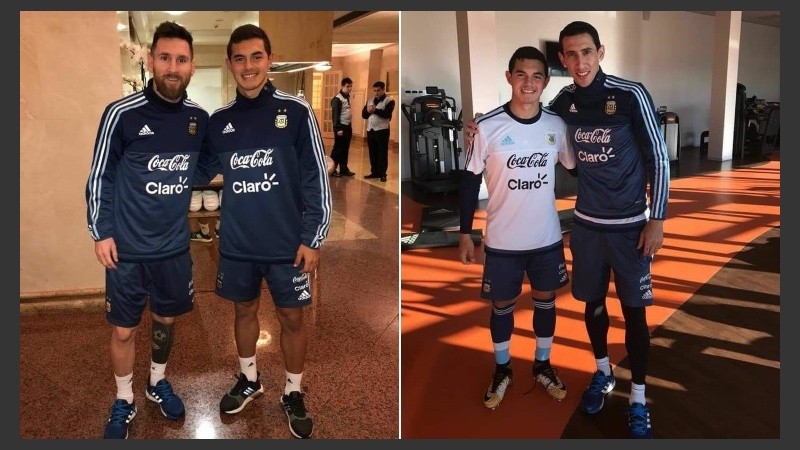 Lovera con Messi y Di María en la selección. 
