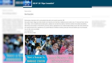 El mail de convocatoria que recibieron alumnos y docentes, enviado desde el correo del Olga Cossettini.