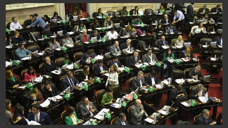 Las posturas a favor, con pañuelos verdes en Diputados.