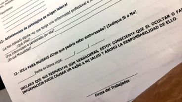El formulario en el que se exhibe la pregunta sobre la posibilidad de embarazo.