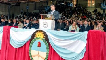 El presidente de la Sociedad Rural dando su discurso de apertura de le exposición.