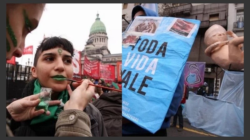 Los y las militantes verdes y celestes se encontraron (y dividieron) frente al Congreso.