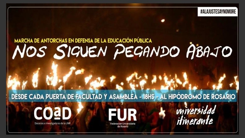 Estudiantes y docentes universitarios convocan a la Marcha de Antorchas para hoy. 