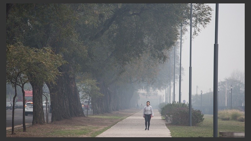 El denso humo en la costanera rosarina este viernes. 