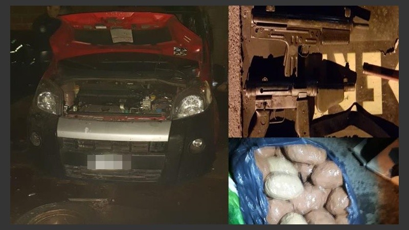 La camioneta quemada y parte de lo que se encontró en su interior. 