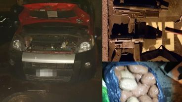 La camioneta quemada y parte de lo que se encontró en su interior.