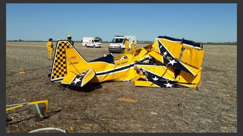Así quedó la aeronave de Angelini tras el impacto.
