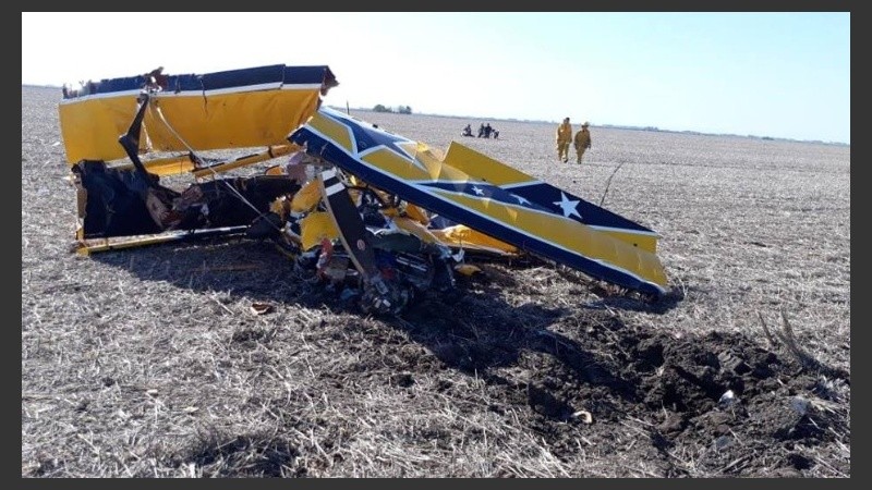 Así quedó la aeronave de Angelini tras el impacto.