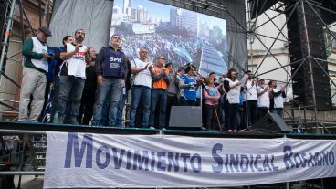 El acto del Movimiento Sindical Rosarino en San Martín y Córdoba.