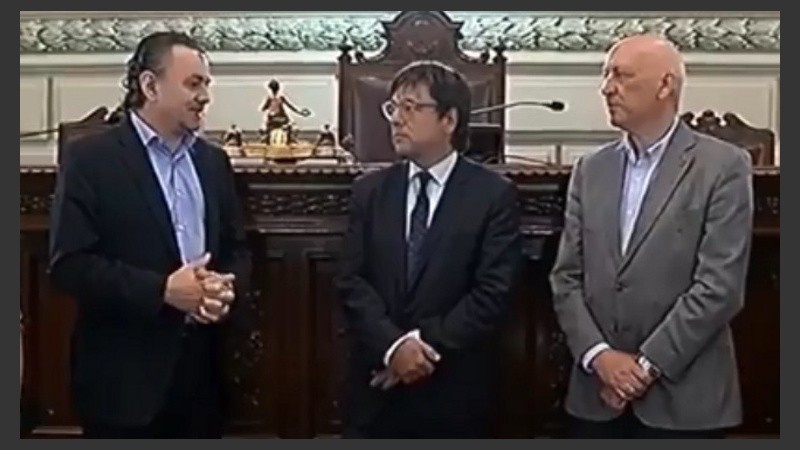 El presidente del directorio de Televisión Litoral SA, Gustavo Scaglione, en la Legislatura provincial. 