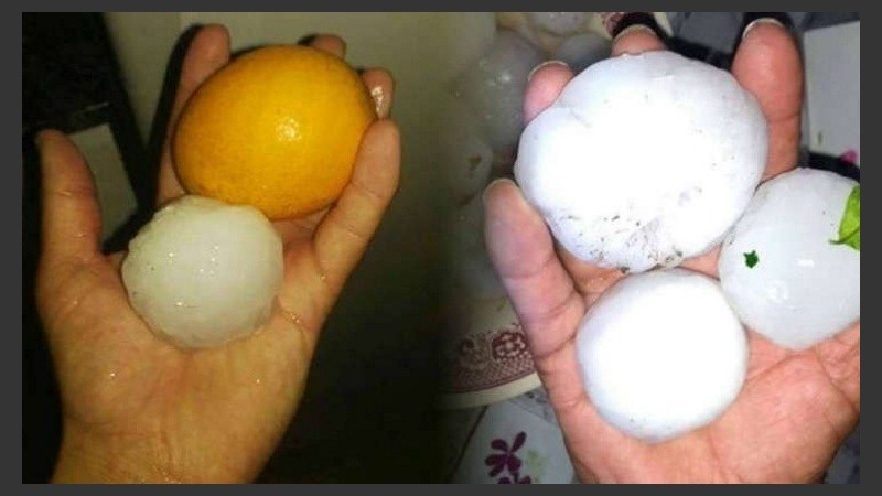 Los vecinos mostraron en las redes el tamaño de las piedras caídas.