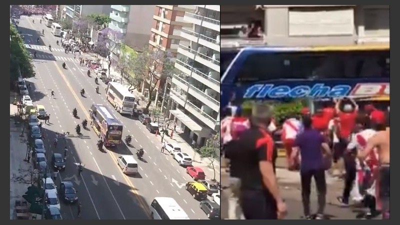 La custodia llevó al colectivo a la esquina donde estaban los hinchas.