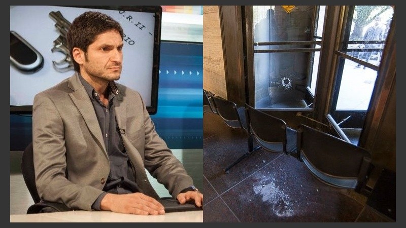 El ministro analizó lo ocurrido: una de las balas rompió el vidrio del ingreso a Tribunales.