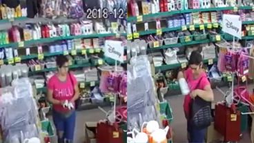 La mujer que robó una decena de botellas de shampoo quedó grabada.