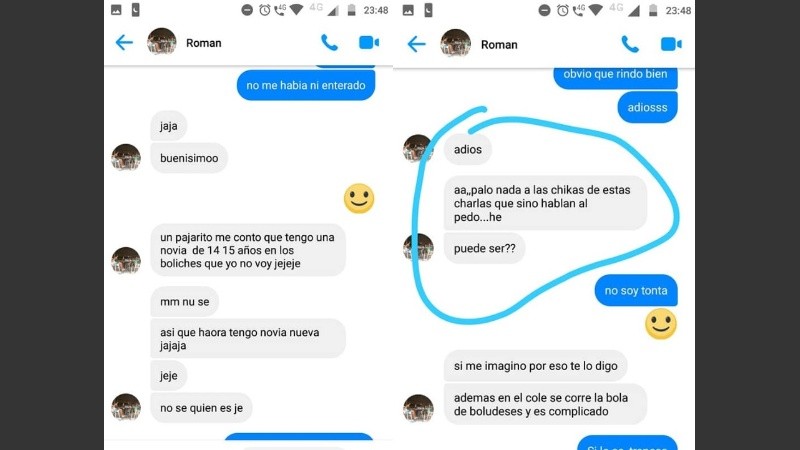 Los mensajes de texto que le enviaba el profesor a la chica de 14 años.