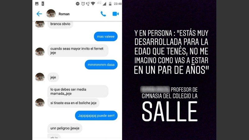 Los mensajes de texto que le enviaba el profesor a la chica de 14 años.