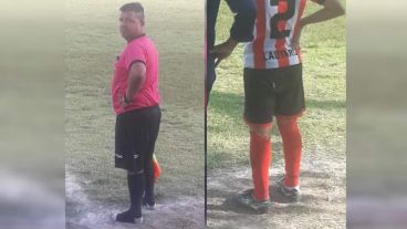 Lautaro a punto de entrar con los botines del línea, que se quedó en medias.