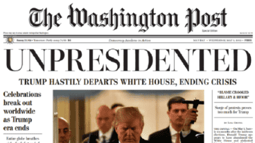 El encabezado de la edición falsa de The Washington Post.