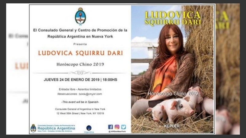 Ludovica disertará en español en el consulado argentino en NYC. 