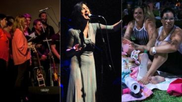 Nochecitas en Ciudad con "EnCharlyzados", Vanesa Baccelliere y el Baile de los Cabezones; con lona reposera y bajo las estrellas.