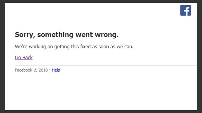 Al querer ingresar a Facebook, se informa que algo salió mal.