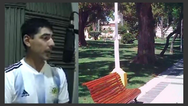 José y la plaza donde encontró el maletín. 