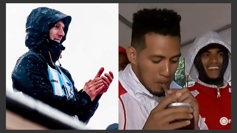 Todos abrigados en las tribunas y con el mate en la mano.