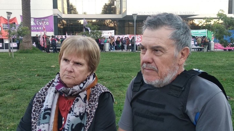 Con chaleco antibalas, Perassi en el Centro de Justicia Penal de Rosario.