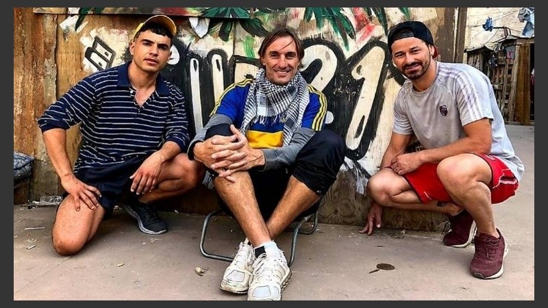 Abel Ayala, Schiavi y Mora durante el rodaje de 