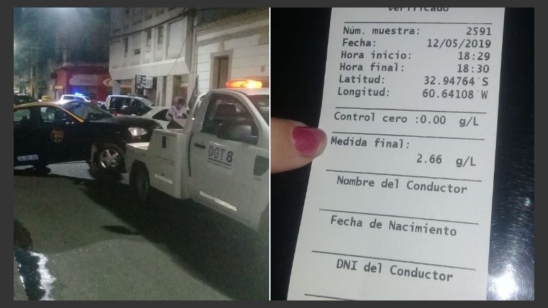 La remisión del taxi al corralón y la prueba del test.