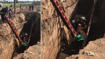 Tras el derrumbe, el obrero quedó a unos tres metros de profundidad.