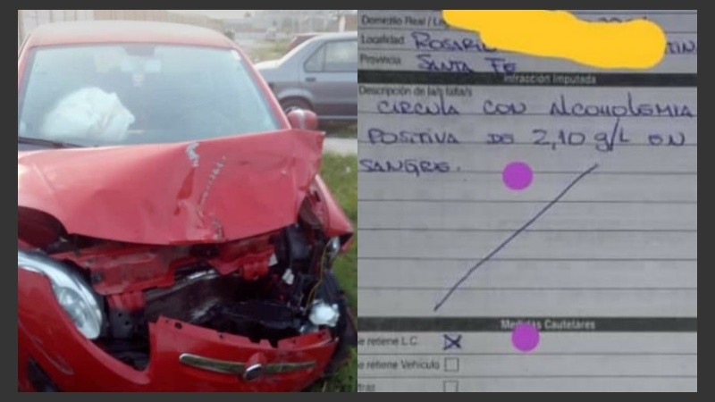 El conductor del Fiat Palio circulaba con 2,10 gramos de alcohol en sangre.