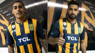 Zabala y Brítez posando con la camiseta canalla.