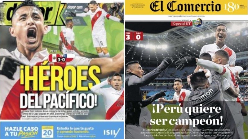 La euforia peruana, reflejada en las tapas de los diarios.