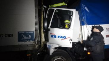 Dos de los camiones involucrados.