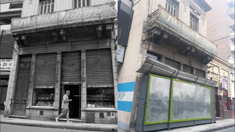 El antes y el ahora de la librería de Sarmiento 1173 de Rosario. 