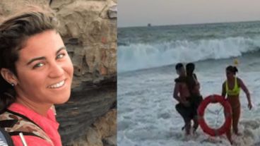 Macarena en el momento en que sacan al niño del mar.