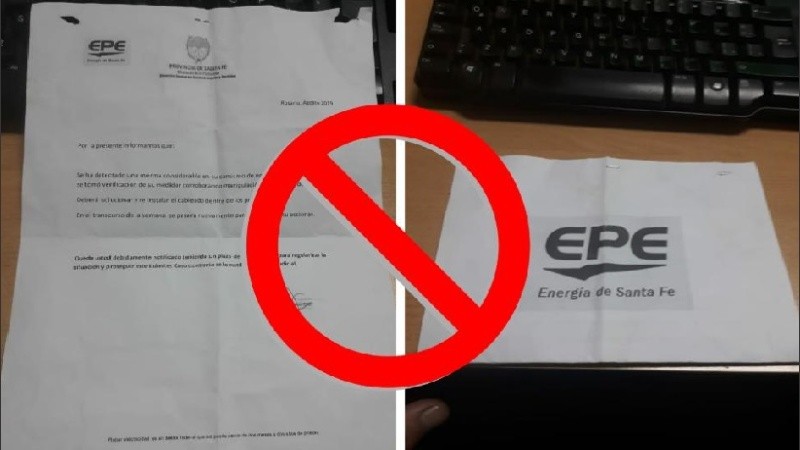 La imagen que difundió la EPE sobre el papel falso.