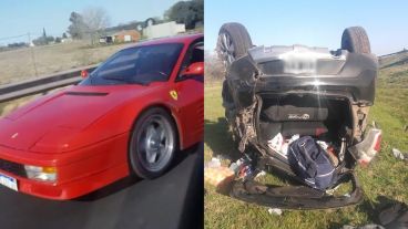 El Renault Sandero volcó cuando sus ocupantes filmaban el paso de la Ferrari.