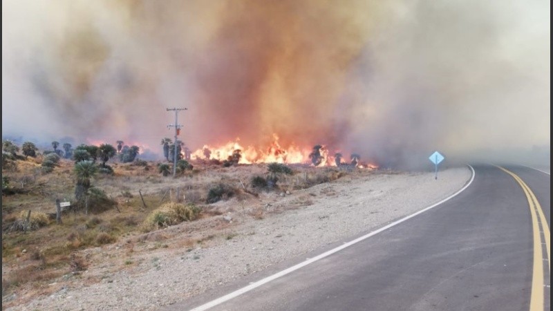 Imagen del incendio forestal en la zona de Taninga, Salsacate. Por el humo y a modo preventivo fueron evacuadas unas 10 viviendas.