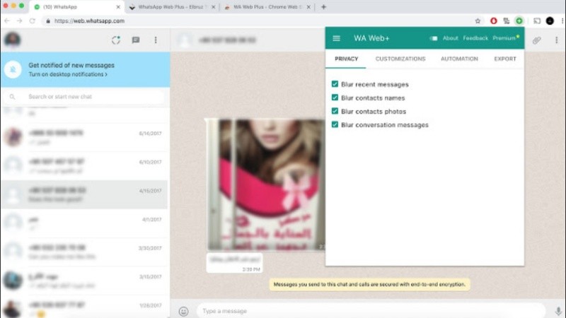 Se pueden ocultar nombres de los contactos, fotos y los mensajes.